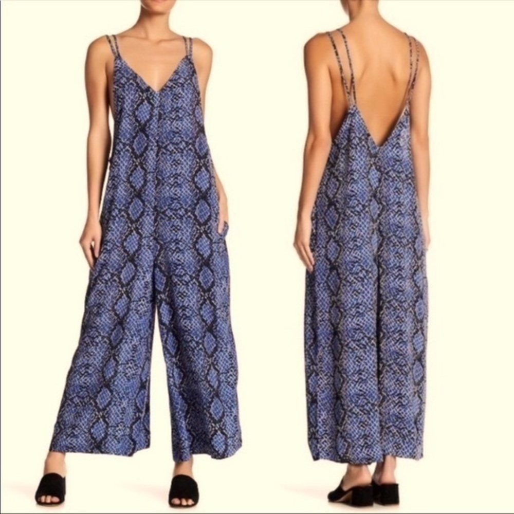 Free People Blue Snake Print Jumpsuit Size XS